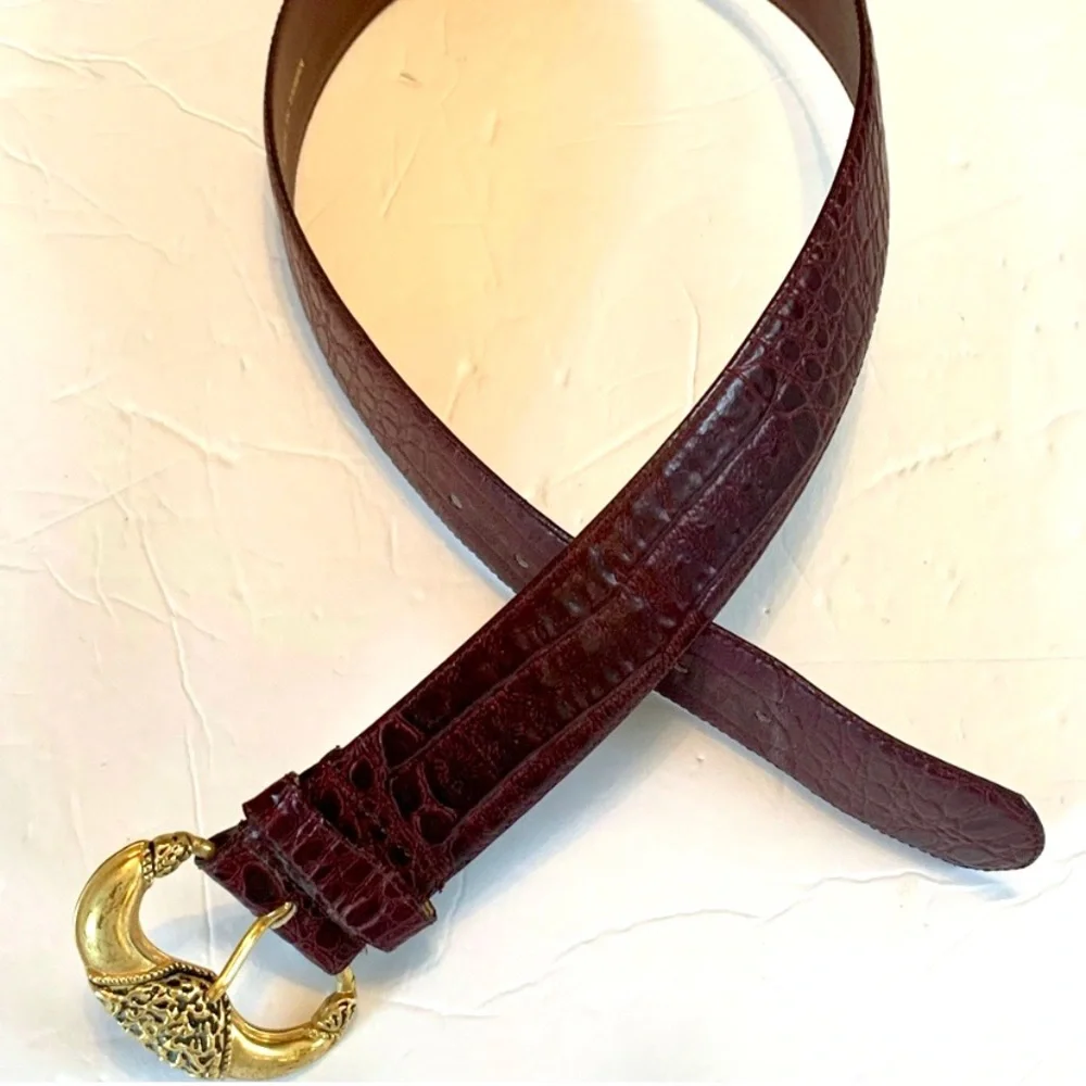Vintage Milor Faux Alligator belt Gold Art Nouveau Modernist Buckle Brutalist